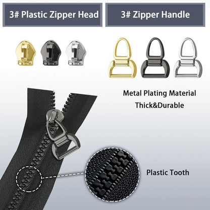 VICHERIA Zipper Repair Kit (45 Pcs), Universal Zippers for Sewing, Replacement Slider Pull Fix Kit for Jackets, Coat, Boot, Backpack, Purse (3#-B-9Pcs)