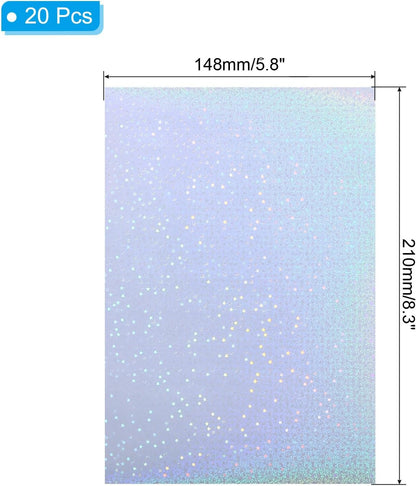 PATIKIL 8.3x5.8 Holographic Sticker Paper, 20Sheets A5 Polypropylene Self-Adhesive Transparent Waterproof Laminate Overlay Film for Photo Cards Scrapbook Decorations, Star