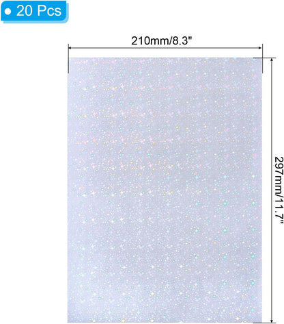 PATIKIL 11.7x8.3" Holographic Sticker Paper, 20Sheets A4 Polypropylene Self-Adhesive Transparent Waterproof Laminate Overlay Film for Photo Cards Scrapbook Decorations, Starlight