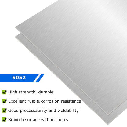 6 Pack 5052 Aluminum Sheet Metal 12 x 12 x 1/64 (0.02”) Inch Thin Flat Plain Aluminum Plate Panel Covered with Protective Film, Heat Treatable Aluminum Sheet for Crafting Industry Welding