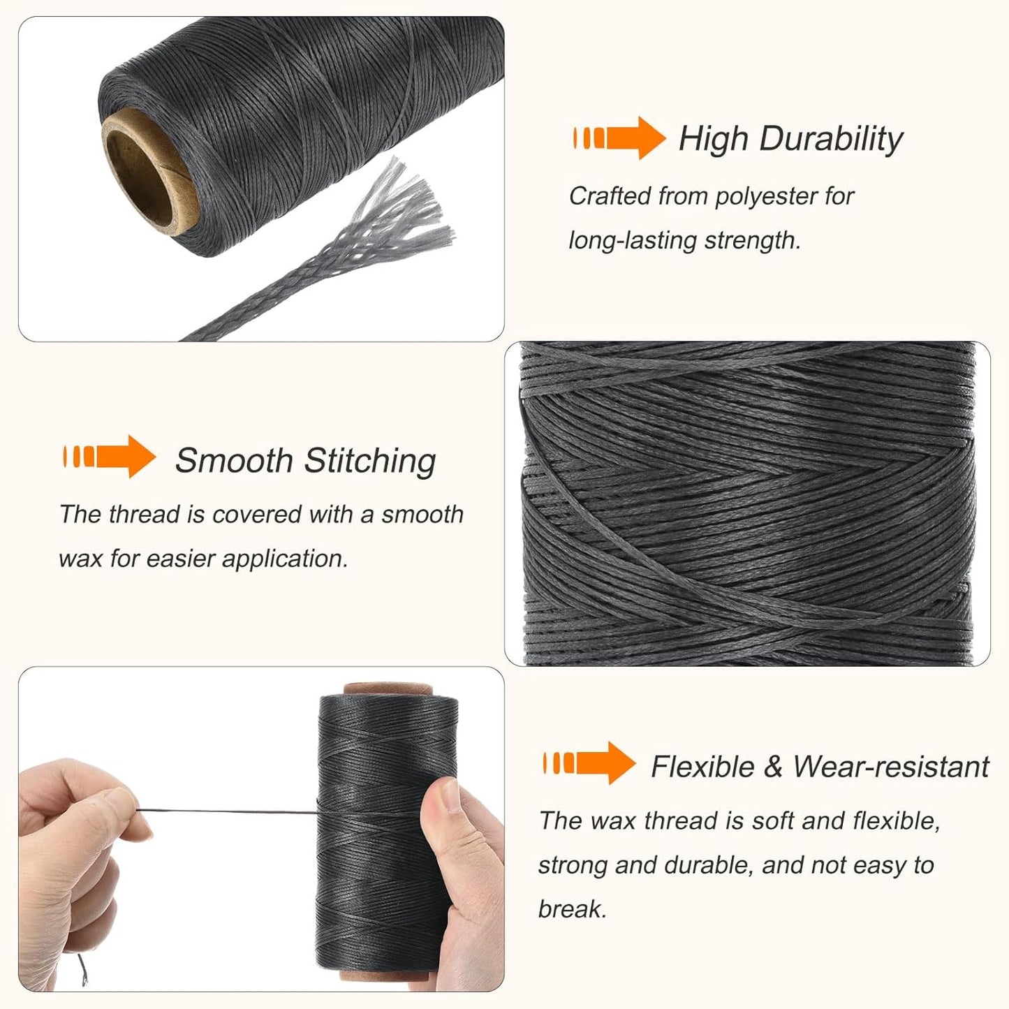 MECCANIXITY Waxed Thread,197 Yard 1mm 210D Flat Wax Thread Polyester Waxed String for Leather Sewing Hand Weaving Book Binding Home Decoration,Deep Gray