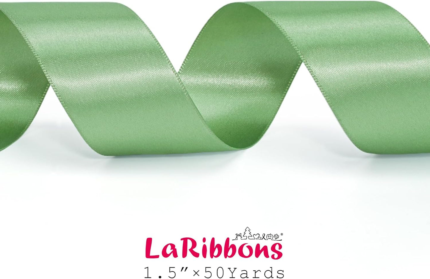 LaRibbons Sage Green Satin Ribbon 1 1/2 Inch 50 Yards Luxury Double Faced Green Silk Ribbon for Flower Bouquet Crafts Gift Wrapping Wedding Decoration - Crafty Corner