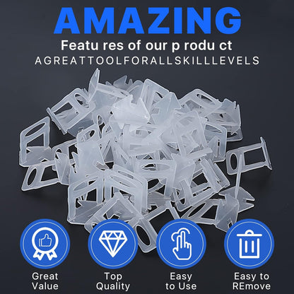 Tile Leveling System Clips Spacers Tile Leveler Clips DIY Tile Leveler Spacers 2100 Pcs 1/16" (1.5mm) for Professional Ceramic Tile and Stone Installation (2100 1/16")