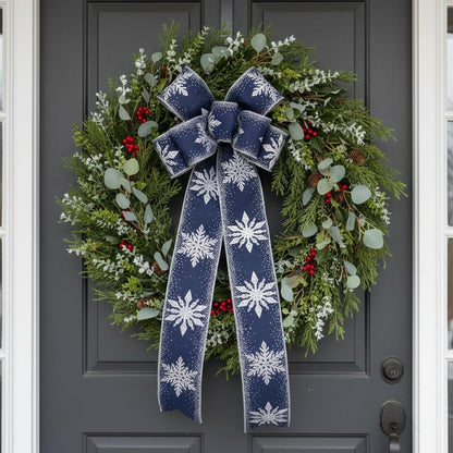 CT CRAFT LLC Navy Satin with Silver Snowflake Wired Ribbon 2.5 Inch x 10 Yards for Christmas Home Decor Tree Topper Bow Gift Wrapping DIY Crafts Wreath Garland - Crafty Corner