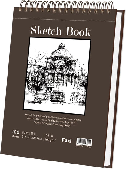 Fuxi Sketchbook 8.5x11, 100 Sheets Hard Cover Sketch Book 8.5" x 11", 68 lb/100gsm Drawing Pad Paper, Spiral Sketch Pad 8.5" x 11", Blank Sketchbook for Art Class, Artist Supplies for Adults - Crafty Corner
