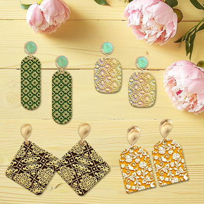 4PCS Polymer Clay Texture Sheets Set for Using with Clay Cutters, Vintage Clay Texture Mats, Pottery Jewelry Making Kit DIY Creative Crafts Tools
