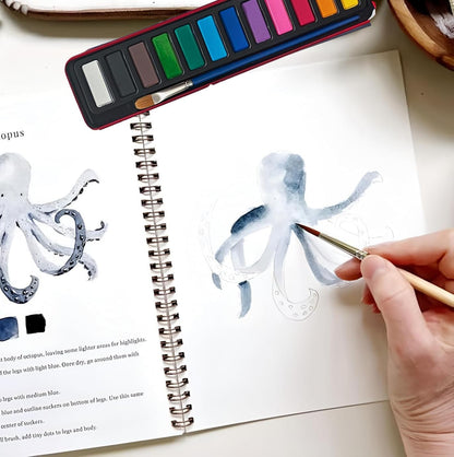 Watercolor Workbooks, Beginner Watercolor Painting Kit – 12 Colors Paint Set with Brush - Crafty Corner
