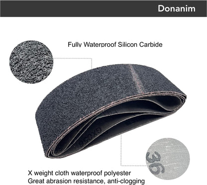 3 X 21 Inch Sanding Belts,36 Grit Extra Coarse Silicon Carbide Abrasive Sandpapder for 3x21 Belt Sander, 10-Pack