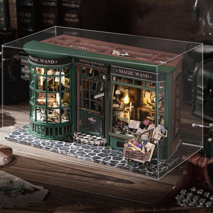 TuKIIE DIY Miniature Dollhouse Kit with Furniture, 1:24 Scale Creative Room Opened & Closed Movie Inspired Wooden Doll House Plus Dust Proof for Kids Teens Adults(Magical Wand Shop)