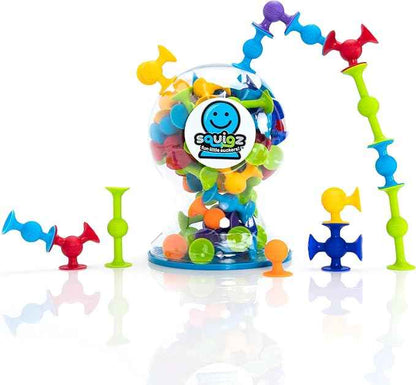 Fat Brain Toys Squigz Deluxe Set - 50-Piece Suction Construction Toys, Suction Bath Toys, Sensory Toys for Kids 3 and Up