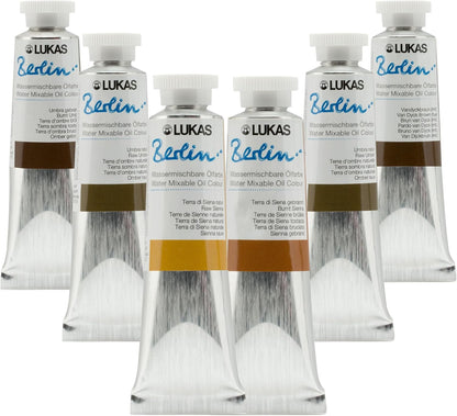 Lukas Water Mixable Oil Paint - Eco-Friendly, 37ml Browns Set of 6, Solvent-Free Artist Oil Paint with Lightfast Pigments and Beeswax for Smooth Consistency, Water Soluble, Quick-Drying
