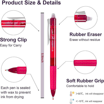 Erasable Gel Pens, 22 Colors Lineon Retractable Erasable Pens Clicker, Fine Point, Make Mistakes Disappear, Assorted Color Inks for Drawing Writing Planner and Crossword Puzzles