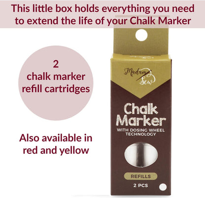 Madam Sew Fabric Chalk Markers for Sewing & Quilting | Refillable Tailors Chalk for Fabric Marking with Dosing Wheel | Ideal for Marking on Cotton, Knit, Suede (White)