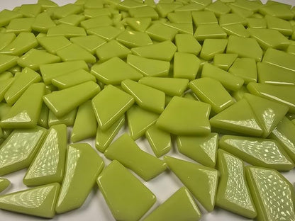 Irregular Glass Mosaic Tiles Bulk 500g Glossy and Iridescent Mosaic Glass Tiles for DIY Projects and Arts and Crafts Solid Colors and Mixes (Glossy Highlighter Yellow)