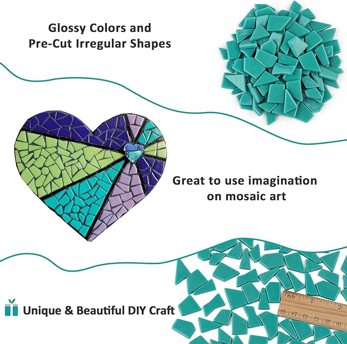 Youway Style Teal Glass Mosaic Tiles for Crafts Bulk,200g Broken Mosaic Glass Pieces for DIY Spring Mosaic Art Decor,Garden Mosaic Supplies