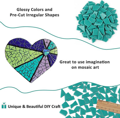 Youway Style Teal Glass Mosaic Tiles for Crafts Bulk,200g Broken Mosaic Glass Pieces for DIY Spring Mosaic Art Decor,Garden Mosaic Supplies