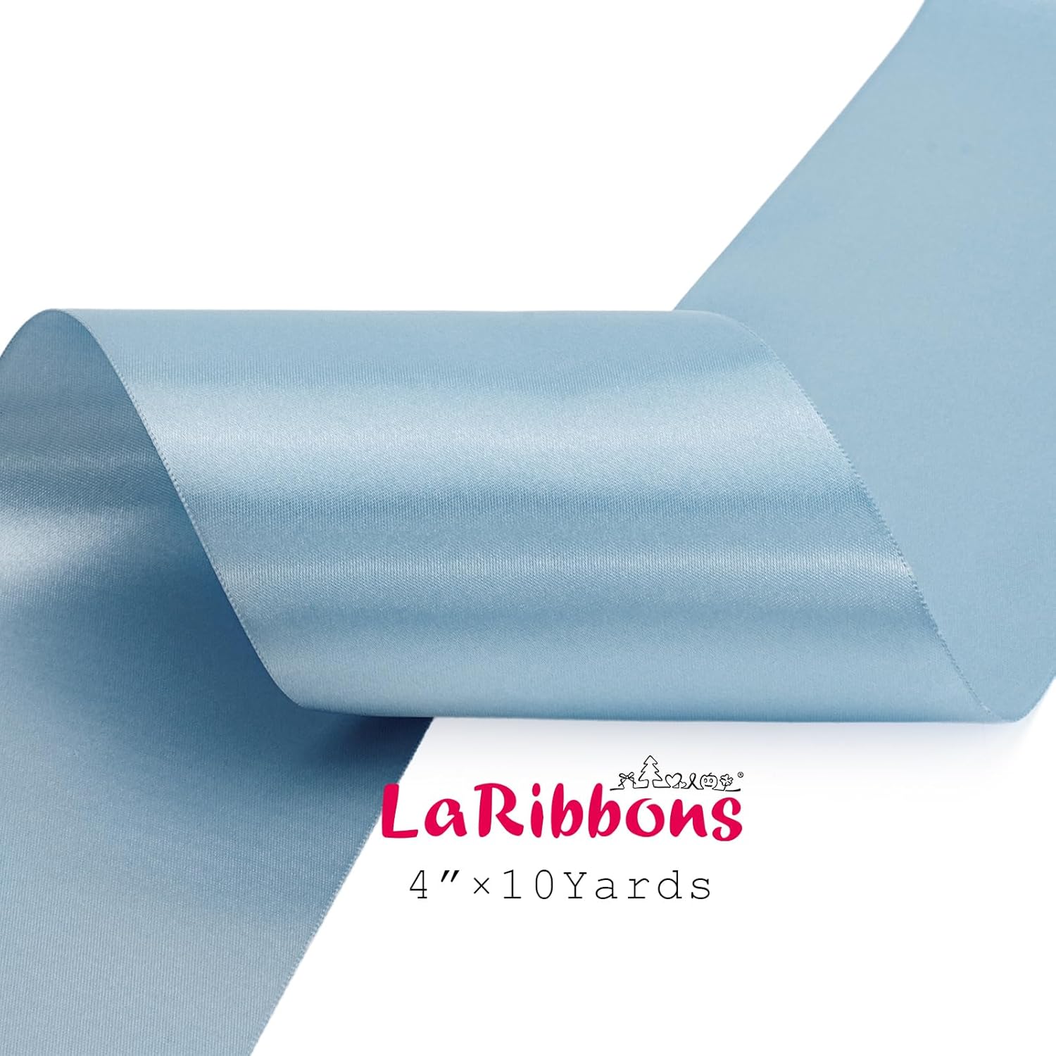 LaRibbons Light Blue Satin Ribbon 4 Inch 10 Yards Double Faced Luxury Baby Blue Silk Ribbon for Gift Wrapping Flower Bouquets Bow Christmas Wedding Party Decoration - Crafty Corner