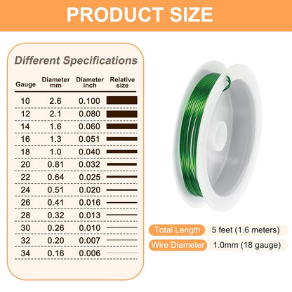 HARFINGTON 5ft Jewelry Wire, 18 Gauge (1mm) Brass Craft Soft Metal Tarnish Resistant Copper Beading Wire for Jewelry Making Supplies Crafting, Green
