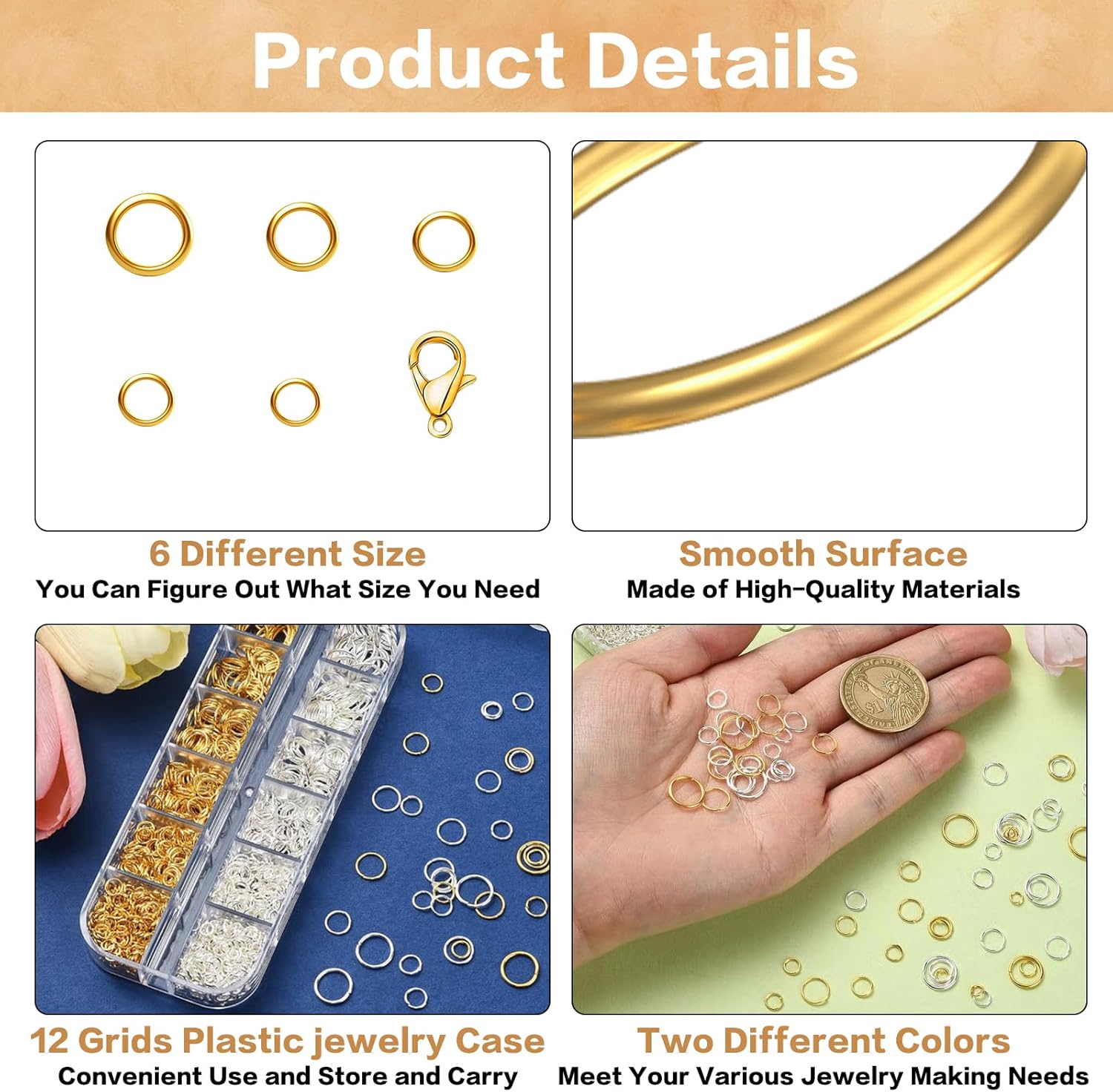 1440 Pcs Jump Rings for Jewelry Making Kits, Silver Gold Jewelry Jump RingsJewelry Repair Kit for Necklaces Lobster Clasps DIY Crafts Keychains Repair Supplies Tools, with Pliers/Tweezers/Ring - Crafty Corner