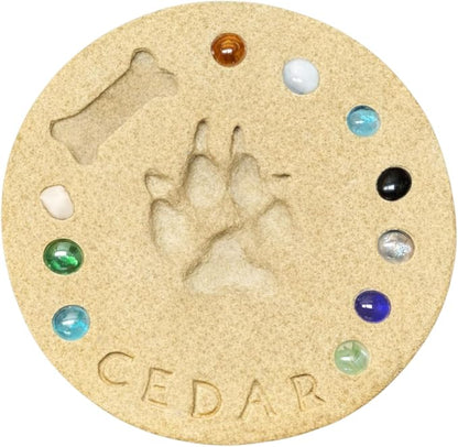 DIY Paw Print Kit for Pets, Personalized Memorial Stepping Stones for Gifts and Pets, Pet Garden Stone (10 Inch + Stamp Set, Yellow)