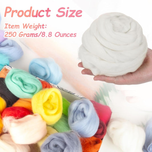 PATIKIL Wool Roving Yarn, 250G/8.8OZ Soft Felting Wool Pure Chunky Roving Yarn Bulk for Needle Felting Knitting Blanket Spinning Weaving DIY Craft, White