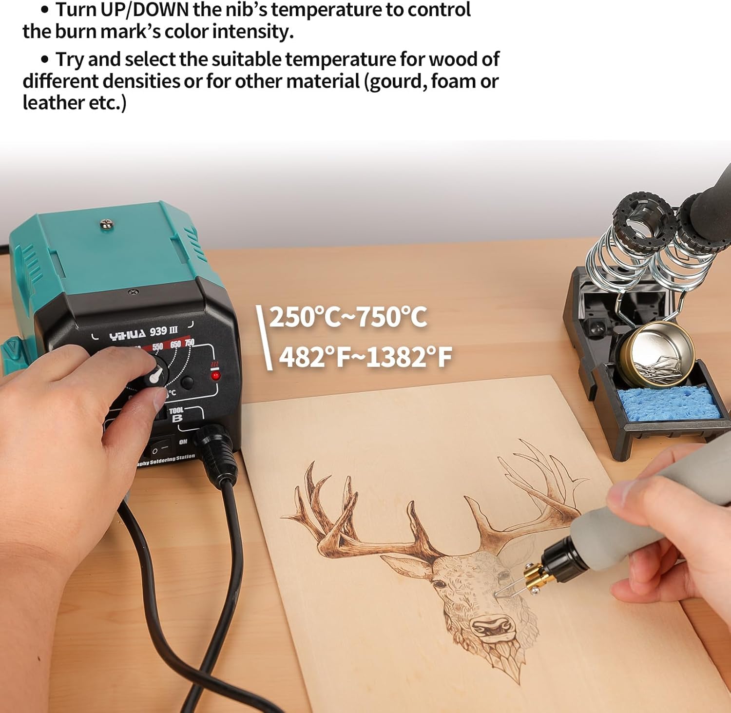 YIHUA 939 III Dual Pen Pyrography Station 2-in-1 Wood-Burning Tool with Two Wood-Burning pens 250-750°C Temperature Adjustable 20 Detailer nibs and 7 Essential Accessories and Tools Included - Crafty Corner