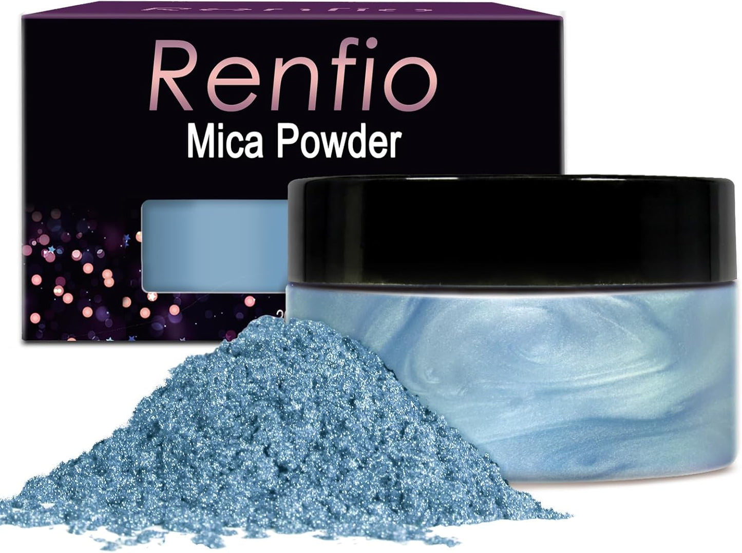 Renfio 100g Mica Powder Pigment, Metallic Natural Dye Mineral Pearl Shimmer Epoxy Resin Dye for Painting Soap Making Slime Bath Bombs 3.5 Oz - Haze Blue