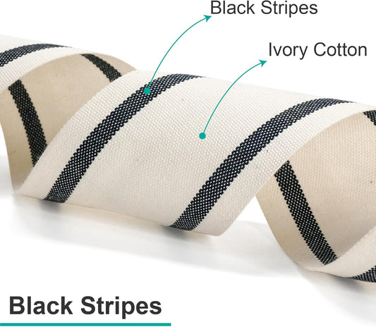 CT CRAFT LLC Ivory Cotton Black Stripes Ribbon 1" x 10 Yards for Home Décor Gift Present Wrapping DIY Crafts Birthday Wedding Bouquet Christmas - Crafty Corner