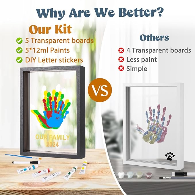 Bixinyo Family Handprint Kit - Baby Hand and Footprint Kit, Adoption Gifts, Family Gifts for New Parents, Christmas, New Mom, DIY Craft Keepsake Wooden Frame, 5 Non-Toxic Paints (Black)