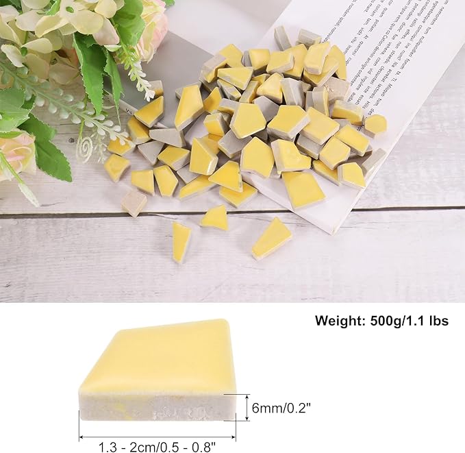 uxcell 500g/1.1LB Irregular Ceramics Mosaic Tiles, 1.3-2 cm Bulk Stained Ceramic Mosaic Pieces Stones Mosaic Kits for DIY Art Craft Projects Home Decor, Yellow