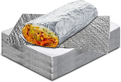 Insulation Sandwich Wrapping Paper Aluminum Foil Sheets - [50 Pack] - (14" x 10.3") - Aluminum Foil Sandwich Wrap Sheets For Sandwich Wraps, Burritos and BBQ