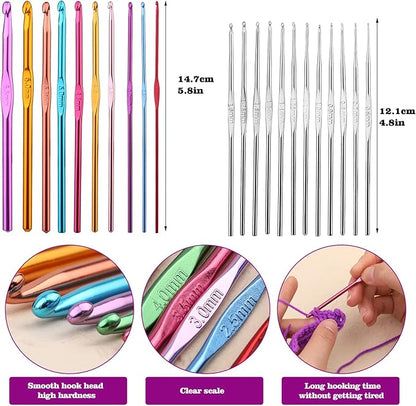 IMZAY 66 Pcs Crochet Hooks Set, Crochet Needles for Yarn with Storage Case, Crochet Kits for Beginners Ergonomic Blunt Needles Stitch Marker DIY Hand Knitting Craft Art Tools for Beginners (Yellow)