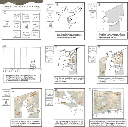 AFZEVEB-Vintage Animal Wallpaper Cartoon Aircraft Map Wall murals for Kids Room 114"x74"(Not Peel and Stick)