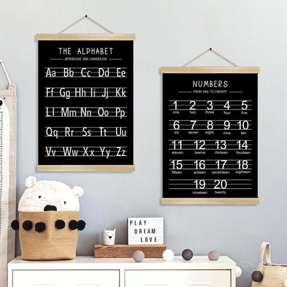 Alphabet and Numbers Wall Chart Set of 2,Kids Educational Posters,ABC and 1-20 Number Learning Banners for Toddlers, Preschool Classroom, Nursery, Playroom Decor14 x 18.5 In(Black and white)