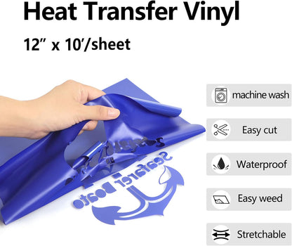 RENLITONG Royal Blue HTV Iron on Vinyl 12Inch by 10ft Roll Heat Transfer Vinyl for T-Shirt HTV Rolls for All Cutter Machine - Easy to Cut & Weed for Heat Transfer Design