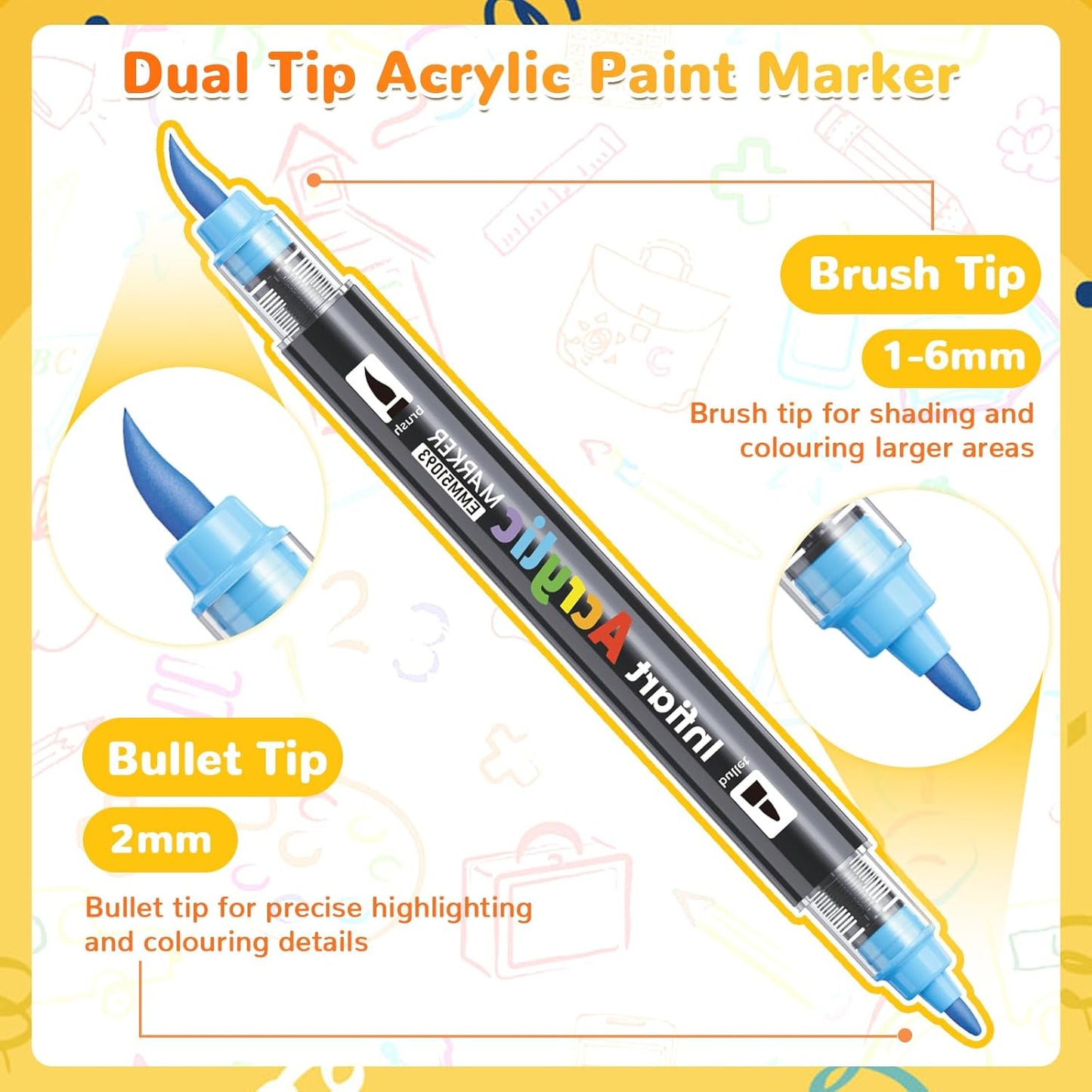 60 Colors Dual Tip Acrylic Paint Markers Automatic Ink Control Acrylic Paint Pens, Fine & Brush Tip Acrylic Markers Set for Rock Painting, Stone, Wood, Canvas, DIY & Art Supplies