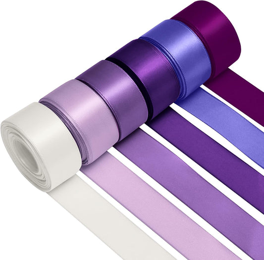 1 Inch Purple Satin Ribbons for Crafts, 6 Rolls Single-Faced Purple Assorted Ribbons for Gift Wrapping Flower Bouquet Wedding Invitations Bridal Shower Hair Bows Garland Party Decor - Crafty Corner