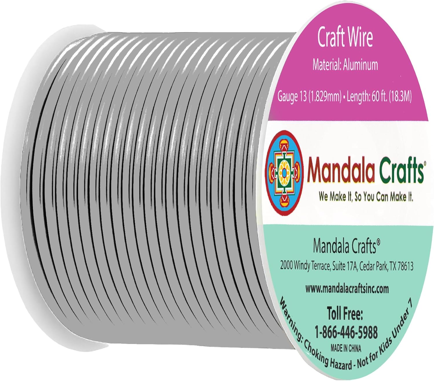 Mandala Crafts 13 Gauge Anodized Aluminum Craft Wire for Jewelry Making - 60 FT Colored Flexible Gray Wire - Bendable for Bonsai Armature Crafting Sculpting - Crafty Corner