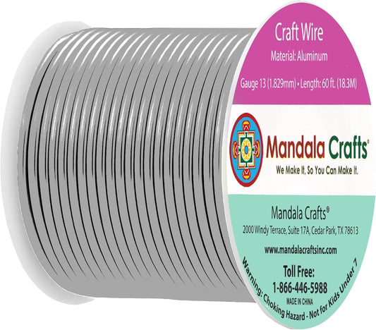 Mandala Crafts 13 Gauge Anodized Aluminum Craft Wire for Jewelry Making - 60 FT Colored Flexible Gray Wire - Bendable for Bonsai Armature Crafting Sculpting - Crafty Corner