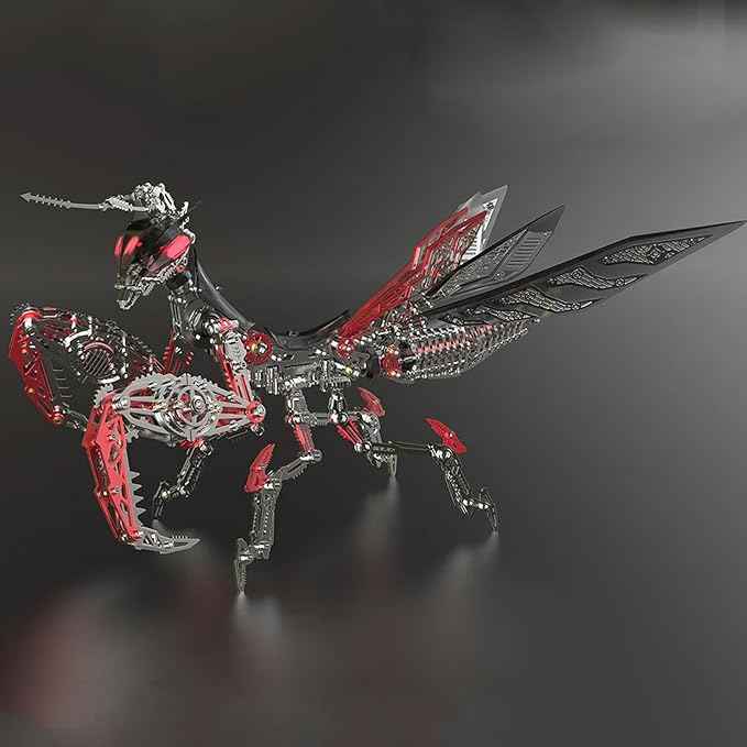 Metalkitor 3D Metal Puzzles for Adults, Giant Mantis Model Kit - Steampunk DIY Ornament - Assembly Jigsaw Crafts Brain Teaser - Perfect Room Decor and Gift Choice(1200+PCS, Black Red) (Black Red)