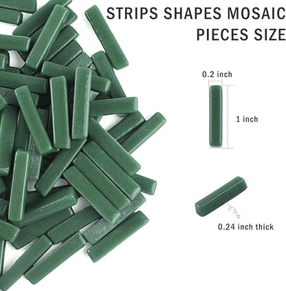 Youway Style Mosaic Tiles for Crafts Bulk,150g Green Strips Shapes Mosaic Glass Pieces,Glass Mosaic Garden Craft Kit