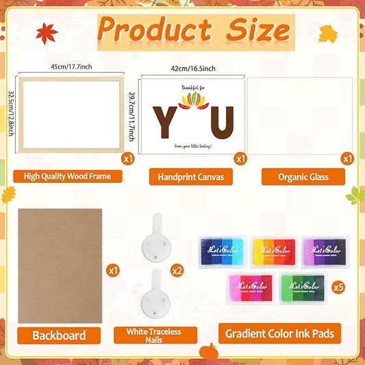 Thanksgiving Turkey Footprint Art Craft DIY Kit Brown Fall Thanksgiving DIY Gifts Thankful for You Little Turkey Footprint Keepsake with Wood Frame for Mom Dad Friend Holiday Activities 12x16 Inch