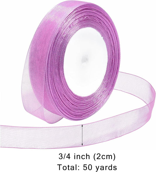 Ribbon for Gift Wrapping 3/4 inch Lavender Sheer Organza Ribbon for Flower Bouquet Tulle Thin Chiffon Ribbons for Wedding Invitations Christmas Halloween Presents Decorations Crafts 50 Yards - Crafty Corner
