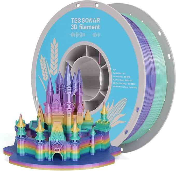 Silk Rainbow PLA 3D Printer Filament Bulk,10Rolls,1KG Spool(2.2lbs) 1.75mm, Multicolor Gradient Filament for Most FDM 3D Printers,10 Different Silk Rainbow Colors