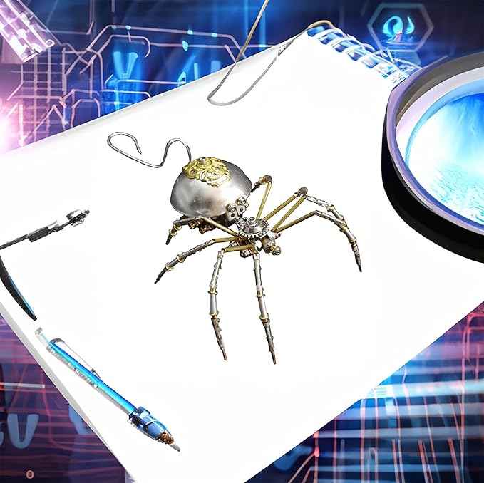 Steampunk Metal Insect Bug Mechanical Sculpture Insect 3D Metal Puzzle Spider Model Handmade for Man Entomology Learning,Gifts for Birthday(Long-Tailed Spider)