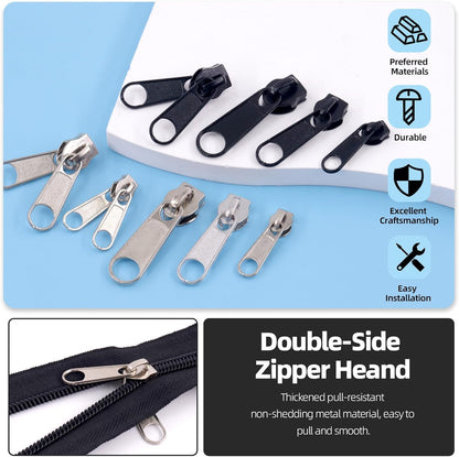 Glarks 85pcs #3#5#8 Zipper Repair Kits Includes 39pcs Metal Zipper 30pcs U Shape Top Stops 15pcs Bottom Stoppers with 1pcs Sharp-Nosed Pliers, Zipper Sliders Zipper Pull Replacement Zip Fixer Part