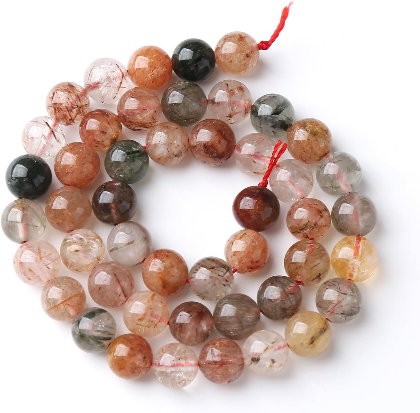 A+ Colorful Rutilated Quartz Crystal Beads Natural Stone Round Loose Beads for Jewelry Making DIY Bracelet Necklace Accessories 10mm 36pcs