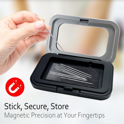 FJW Magnetic Needle Holder Case with Clear Acrylic Lid - Strong Sewing Pin Storage Case - Secure & Visible Needle Keeper for Sewing, Quilting, Crafts Large
