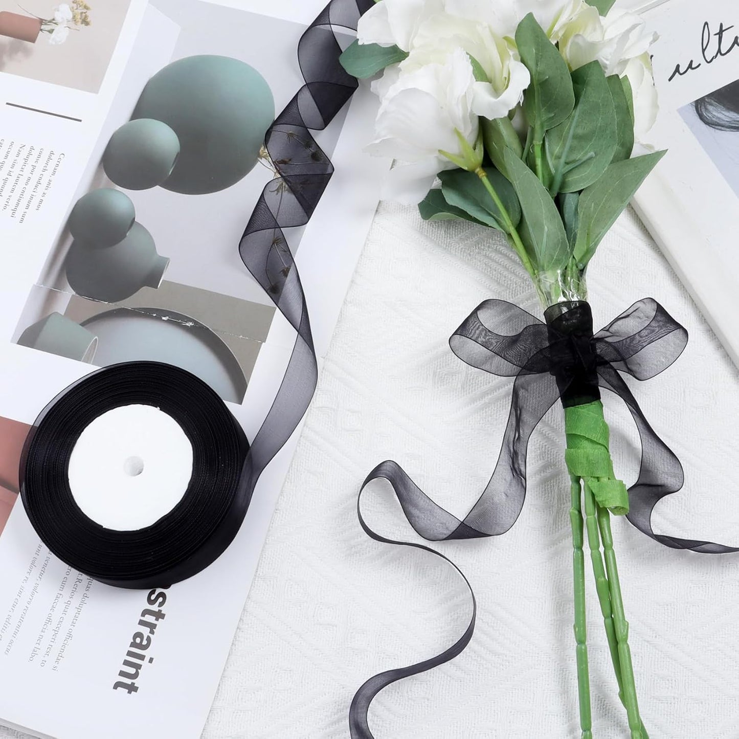Ribbon for Gift Wrapping 3/4 inch Black Sheer Organza Ribbon for Flower Bouquet Tulle Thin Chiffon Ribbons for Wedding Invitations Christmas Halloween Presents Decorations Crafts 50 Yards - Crafty Corner