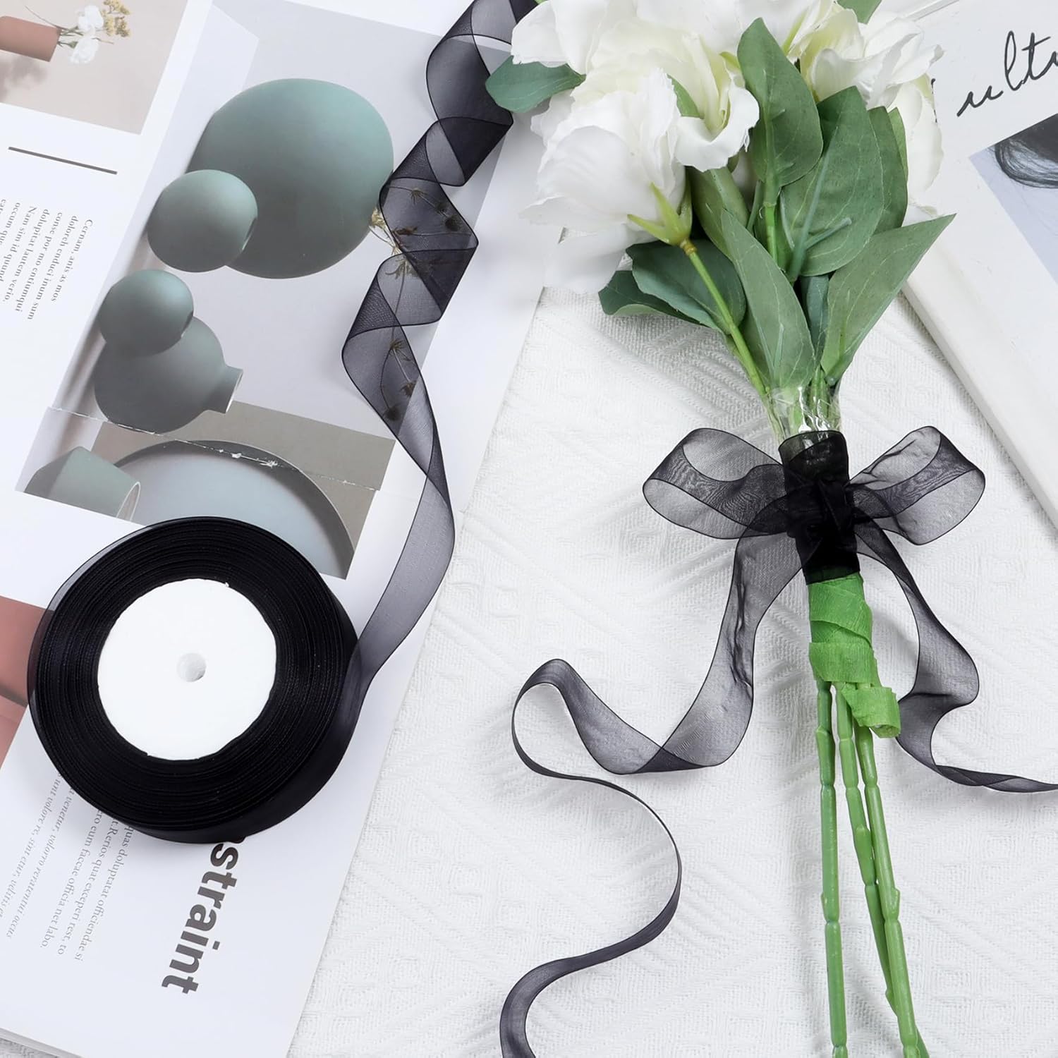 Ribbon for Gift Wrapping 3/4 inch Black Sheer Organza Ribbon for Flower Bouquet Tulle Thin Chiffon Ribbons for Wedding Invitations Christmas Halloween Presents Decorations Crafts 50 Yards - Crafty Corner